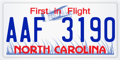 NC license plate AAF3190