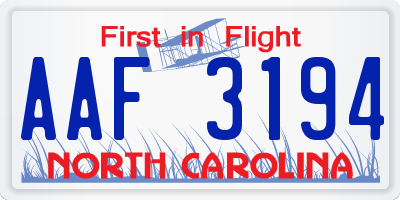 NC license plate AAF3194