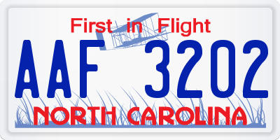 NC license plate AAF3202