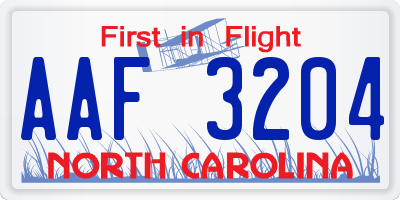 NC license plate AAF3204