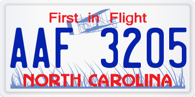 NC license plate AAF3205