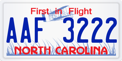 NC license plate AAF3222
