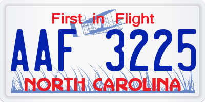 NC license plate AAF3225