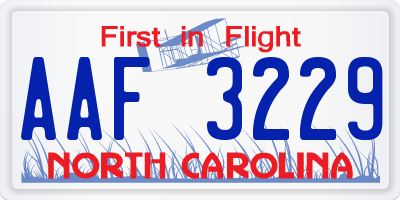 NC license plate AAF3229