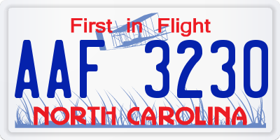 NC license plate AAF3230