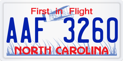 NC license plate AAF3260