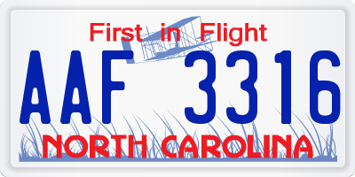 NC license plate AAF3316