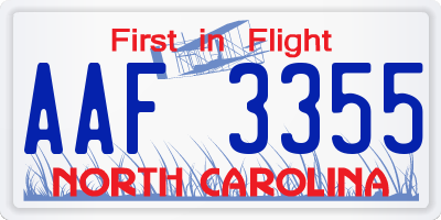 NC license plate AAF3355