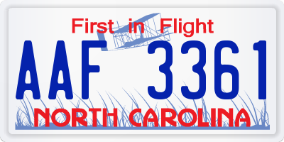 NC license plate AAF3361