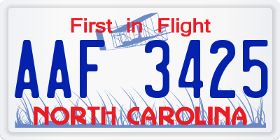 NC license plate AAF3425