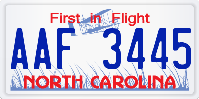 NC license plate AAF3445