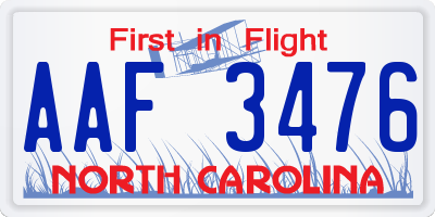 NC license plate AAF3476