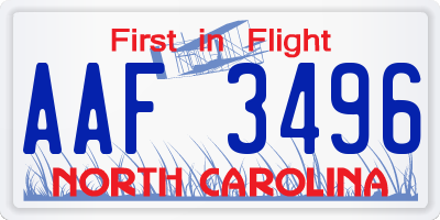 NC license plate AAF3496