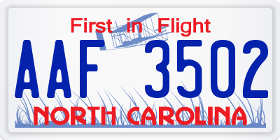 NC license plate AAF3502