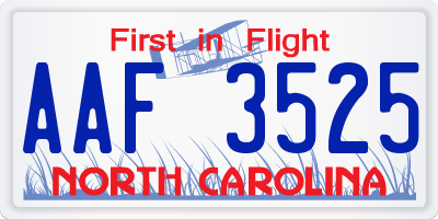 NC license plate AAF3525