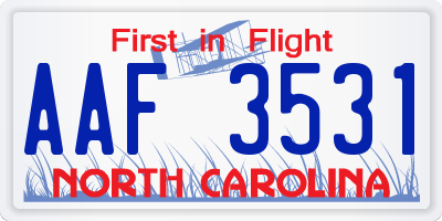 NC license plate AAF3531