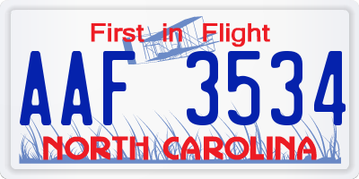 NC license plate AAF3534