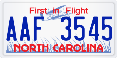 NC license plate AAF3545
