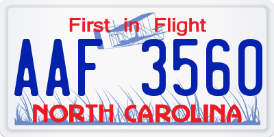 NC license plate AAF3560
