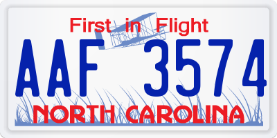 NC license plate AAF3574