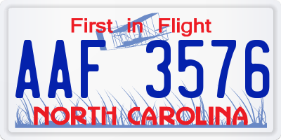 NC license plate AAF3576