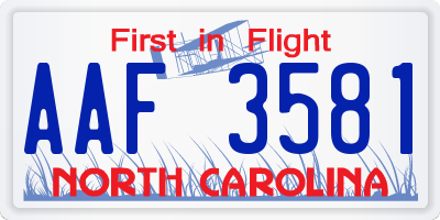 NC license plate AAF3581