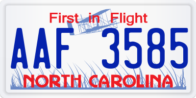 NC license plate AAF3585
