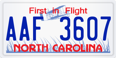 NC license plate AAF3607
