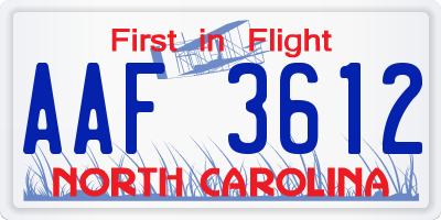 NC license plate AAF3612