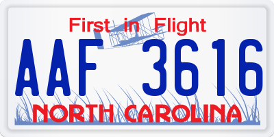 NC license plate AAF3616