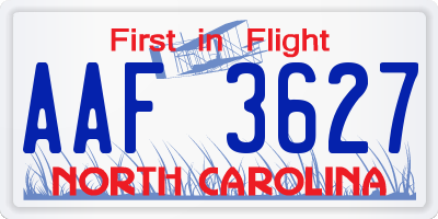 NC license plate AAF3627