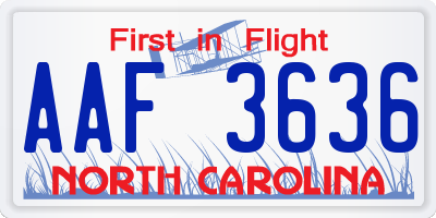 NC license plate AAF3636