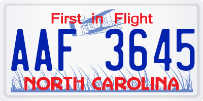 NC license plate AAF3645