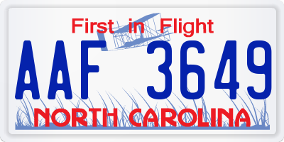 NC license plate AAF3649