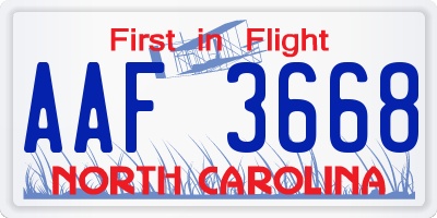 NC license plate AAF3668