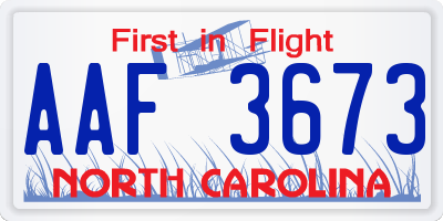 NC license plate AAF3673