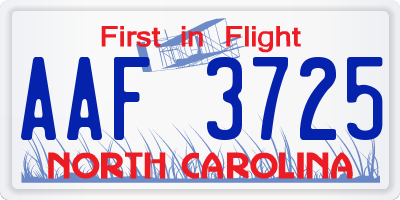 NC license plate AAF3725