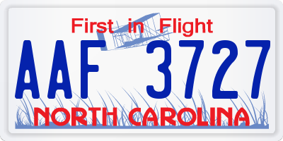 NC license plate AAF3727