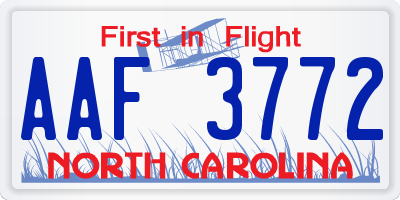 NC license plate AAF3772