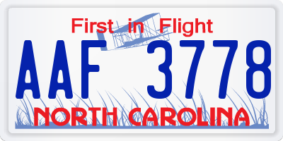 NC license plate AAF3778