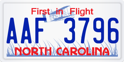 NC license plate AAF3796