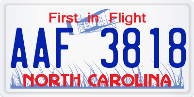 NC license plate AAF3818