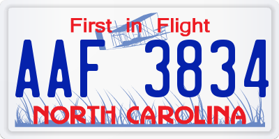 NC license plate AAF3834