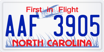 NC license plate AAF3905