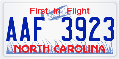NC license plate AAF3923