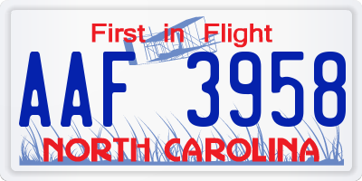 NC license plate AAF3958