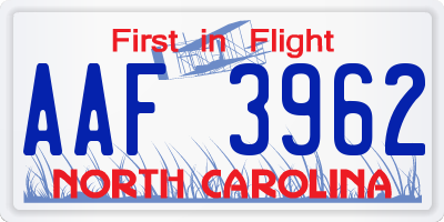 NC license plate AAF3962