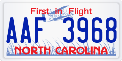 NC license plate AAF3968