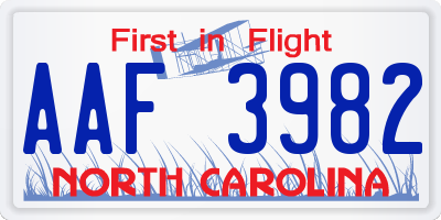 NC license plate AAF3982