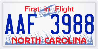 NC license plate AAF3988